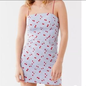 Urban Outfitters Baby Blue Whimsical Cherry Mini Dress size M